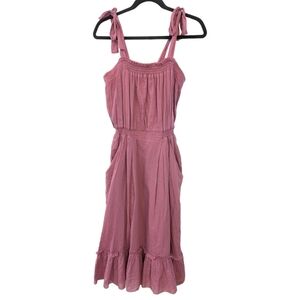 Loup Charmant Purple Tie Strap Tiered Elastic Waist Organic Cotton Dress. XS